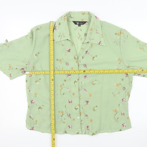 Zhao Long Women Green Floral Embroidered Short Sleeve Blouse Size 22