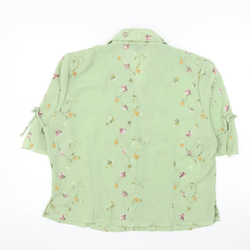 Zhao Long Women Green Floral Embroidered Short Sleeve Blouse Size 22