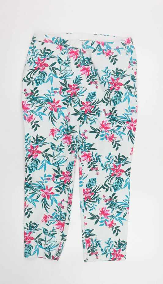 St. Bernard for Dunnes Stores Women’s White Floral Cotton Stretch Trousers Size 14