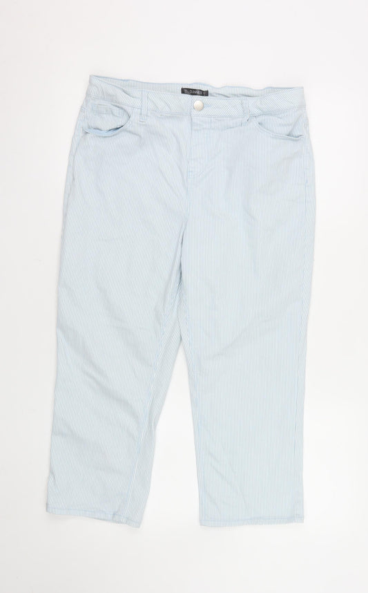 Dunnes Stores Women’s Blue Striped Capri Trousers Size 14 Stretch Cotton