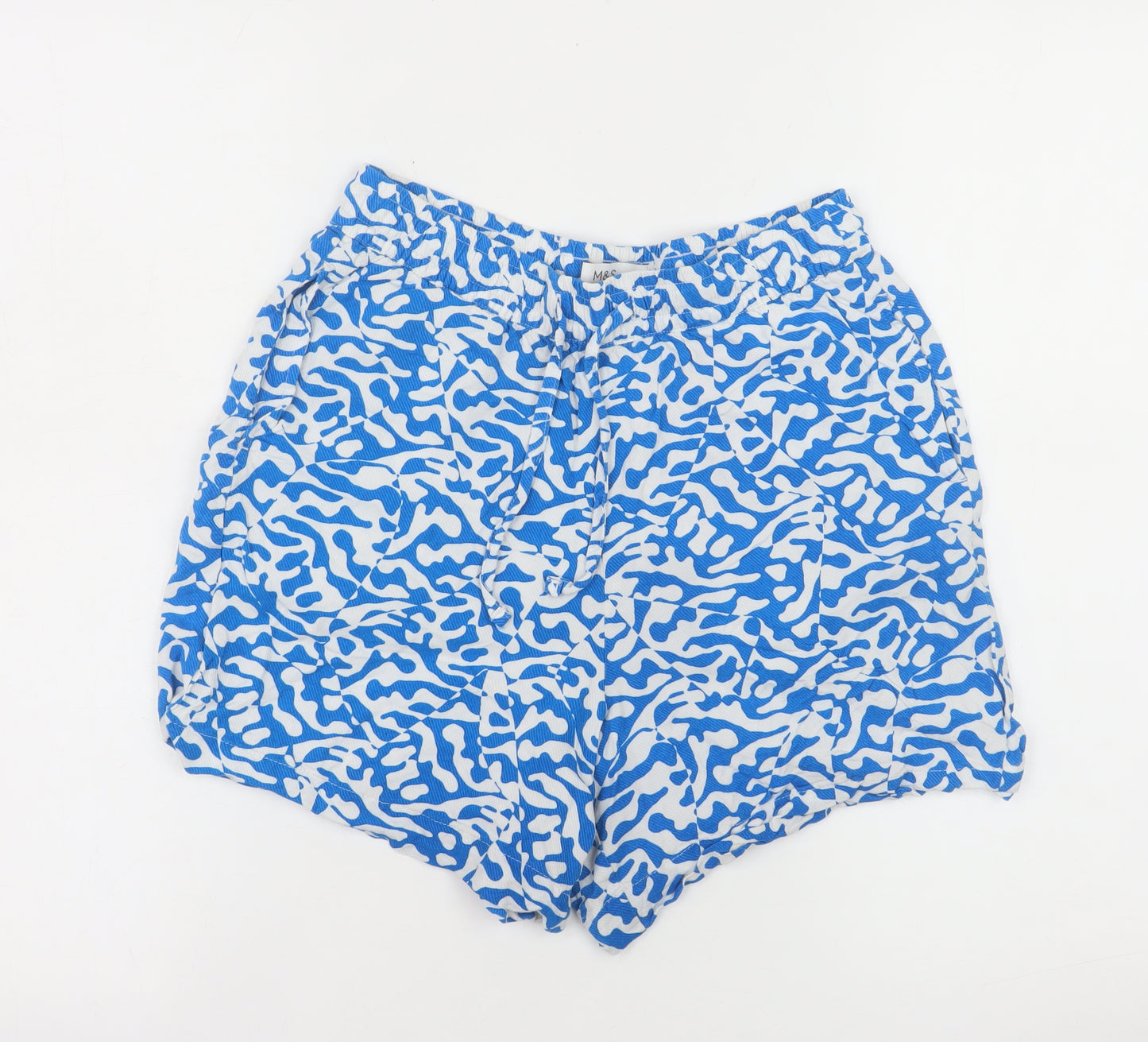 Marks and Spencer Womens Blue White Shorts Size 8 Viscose Casual Summer