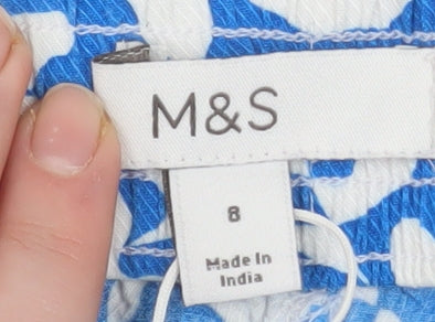 Marks and Spencer Womens Blue White Shorts Size 8 Viscose Casual Summer