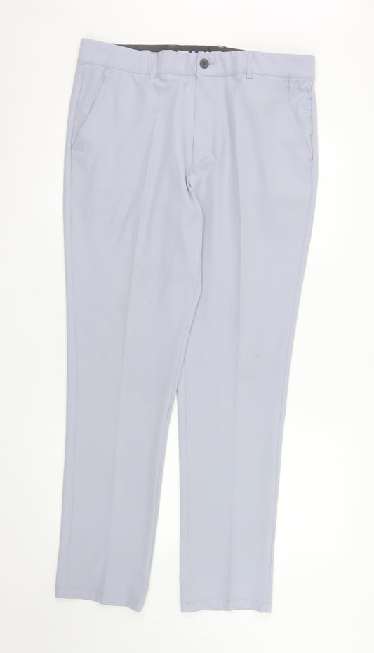 Druids Men's Grey Stretch Chino Trousers 36W 32L Straight Leg