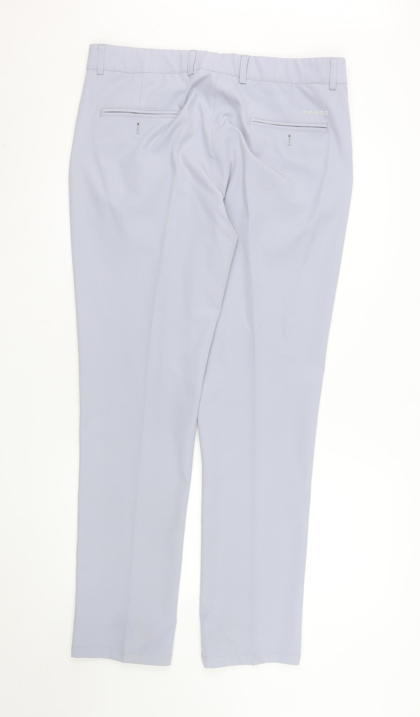 Druids Men's Grey Stretch Chino Trousers 36W 32L Straight Leg