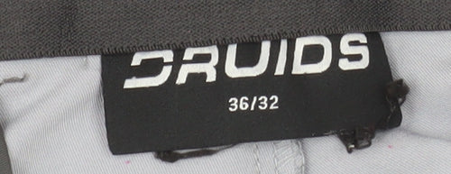 Druids Men's Grey Stretch Chino Trousers 36W 32L Straight Leg
