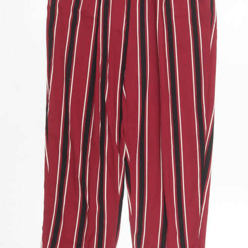 PrettyLittleThing Women’s Red Striped Cropped Tapered Trousers Size 10