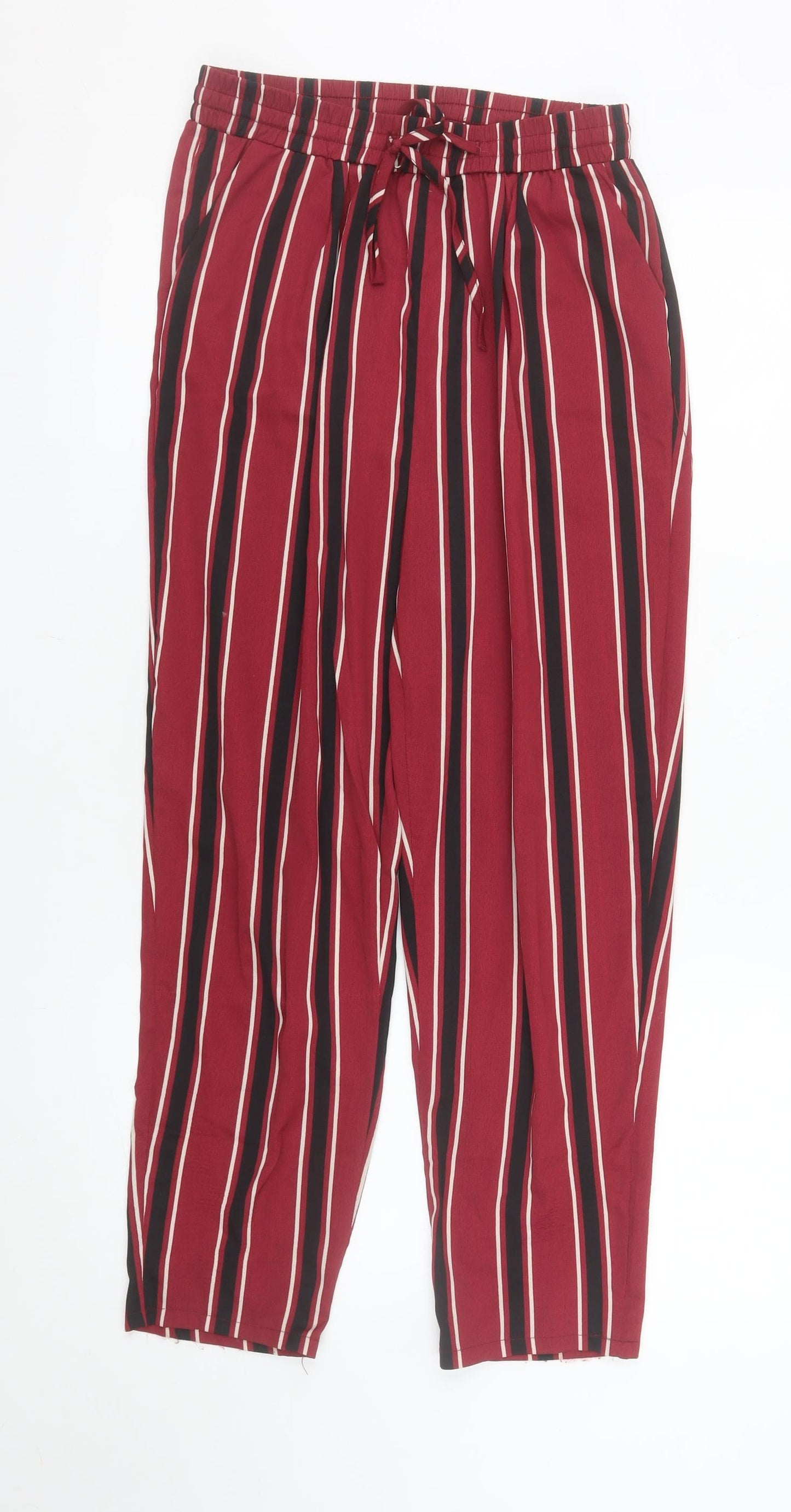 PrettyLittleThing Women’s Red Striped Cropped Tapered Trousers Size 10