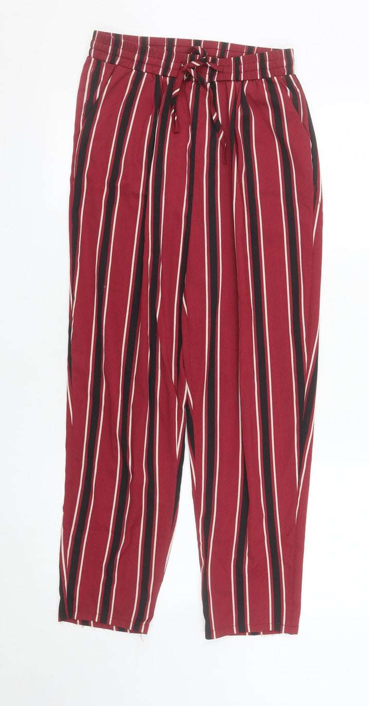PrettyLittleThing Women’s Red Striped Cropped Tapered Trousers Size 10