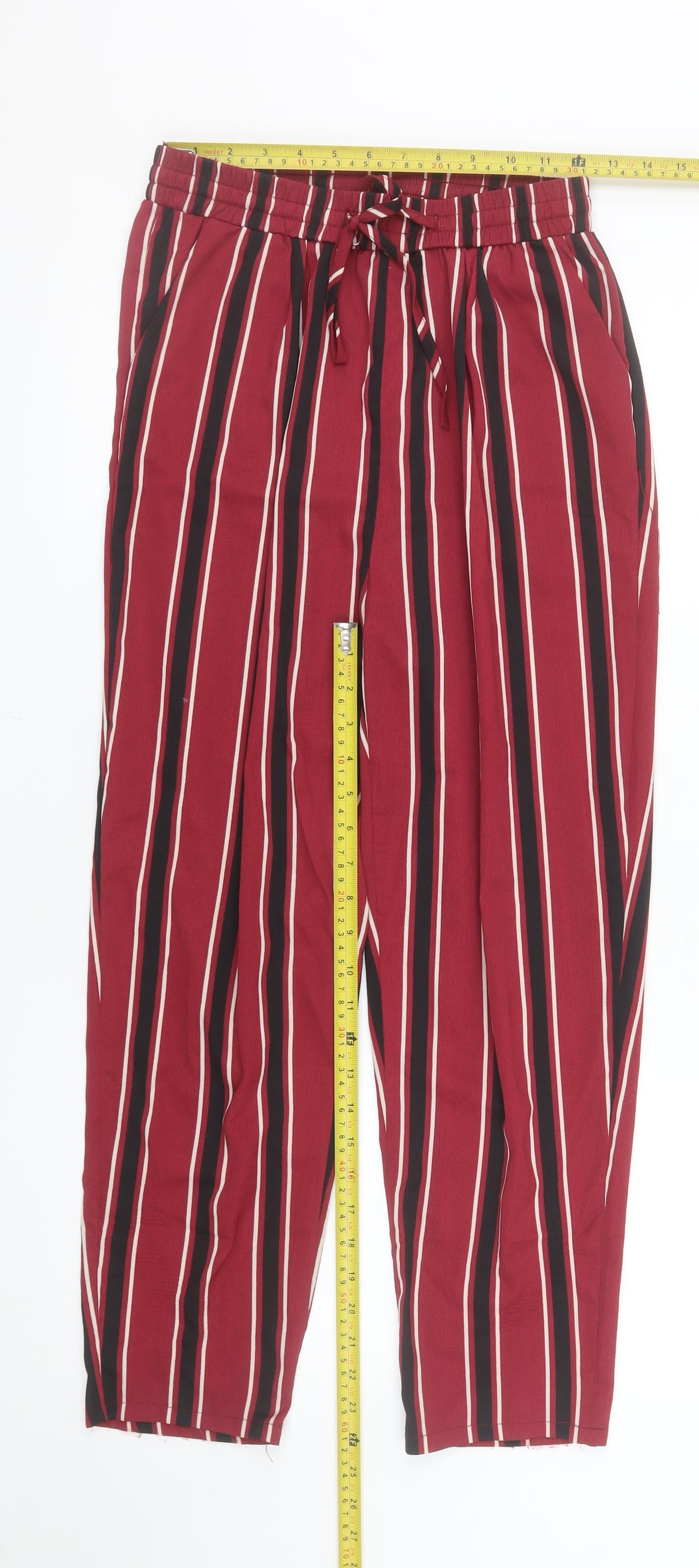PrettyLittleThing Women’s Red Striped Cropped Tapered Trousers Size 10