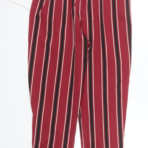 PrettyLittleThing Women’s Red Striped Cropped Tapered Trousers Size 10