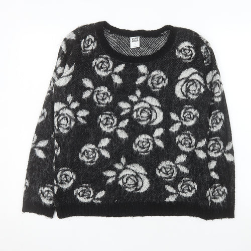 Vero Moda Women’s Black Floral Knit Acrylic Jumper Size S