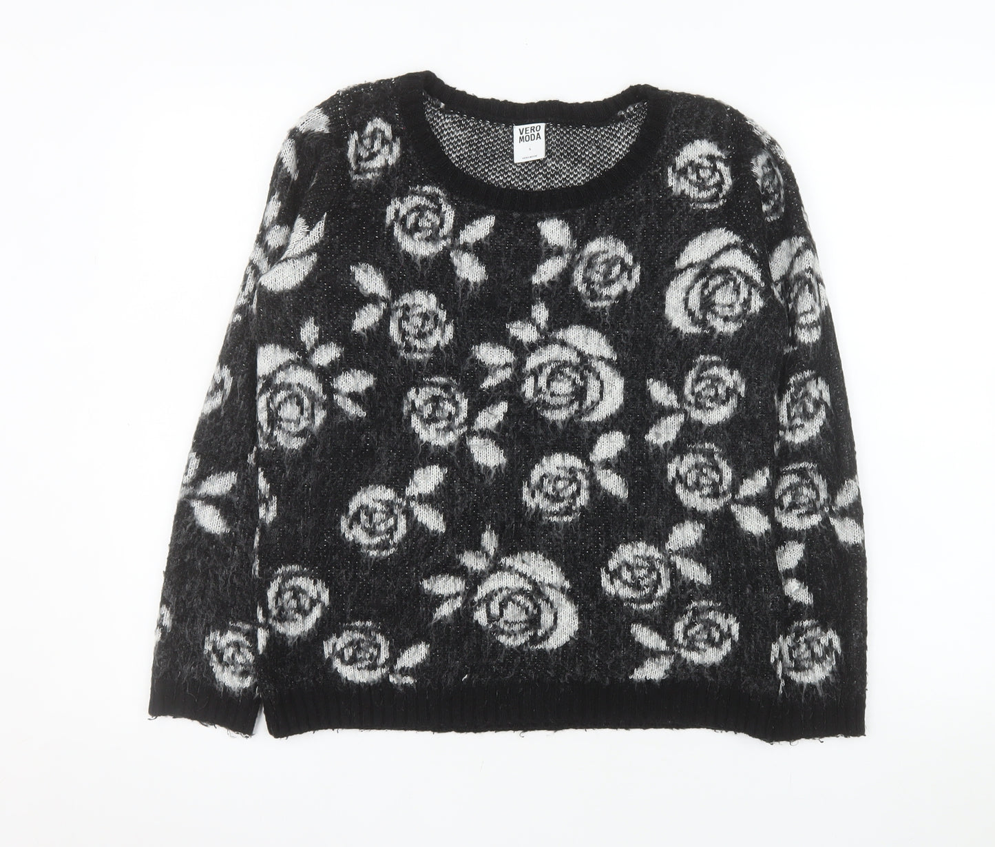 Vero Moda Women’s Black Floral Knit Acrylic Jumper Size S