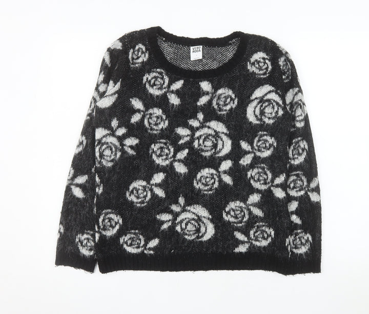 Vero Moda Women’s Black Floral Knit Acrylic Jumper Size S