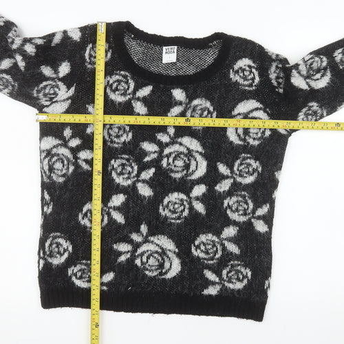 Vero Moda Women’s Black Floral Knit Acrylic Jumper Size S