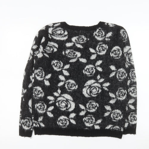 Vero Moda Women’s Black Floral Knit Acrylic Jumper Size S