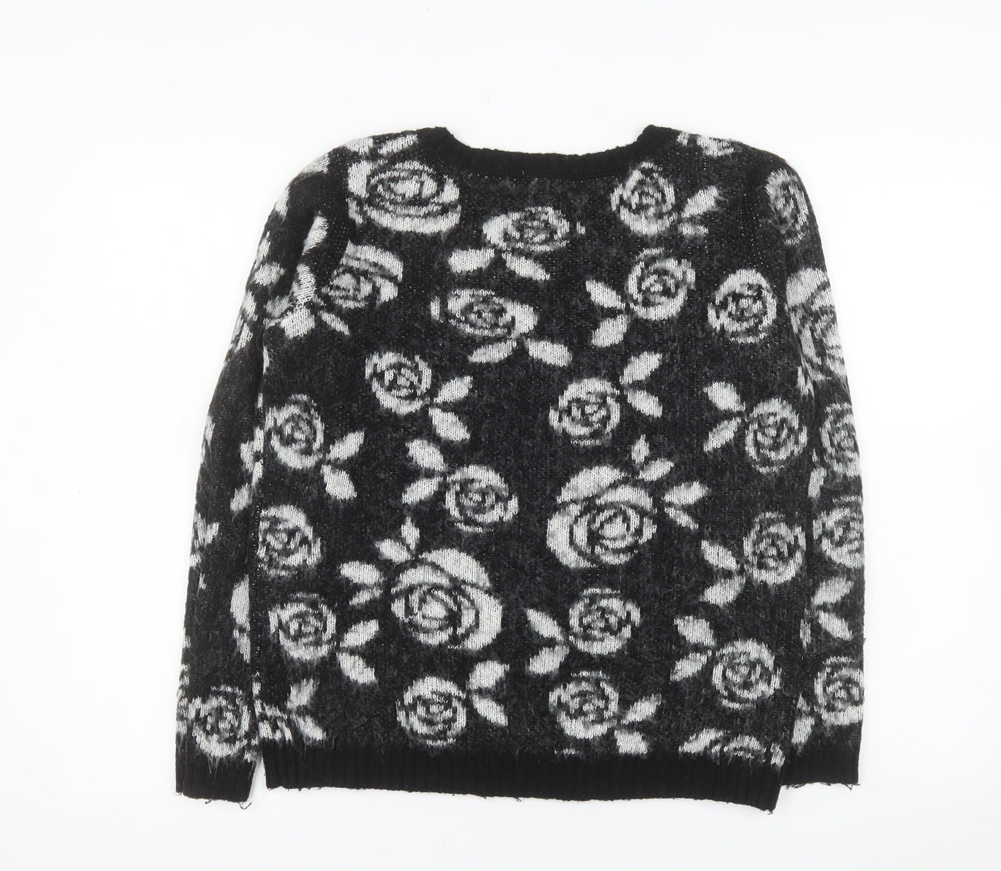 Vero Moda Women’s Black Floral Knit Acrylic Jumper Size S