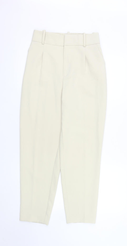 Zara Women Beige High Rise Tapered Pleated Trousers Size S