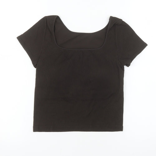 Uniqlo Women’s Brown Cropped Ribbed T-Shirt Slim Fit Size M