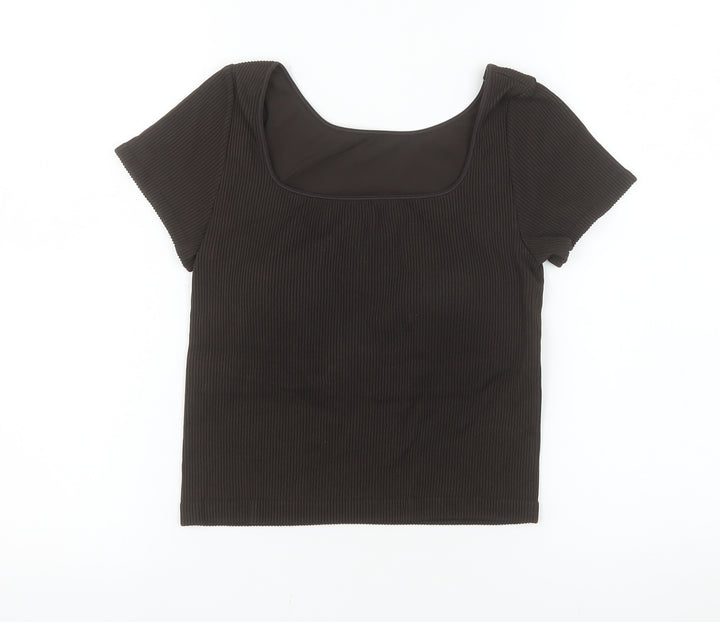 Uniqlo Women’s Brown Cropped Ribbed T-Shirt Slim Fit Size M