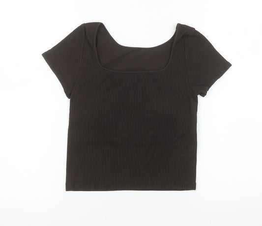 Uniqlo Women’s Brown Cropped Ribbed T-Shirt Slim Fit Size M