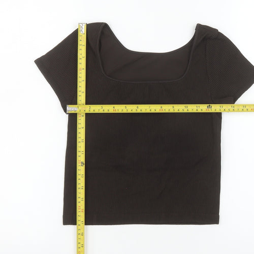 Uniqlo Women’s Brown Cropped Ribbed T-Shirt Slim Fit Size M