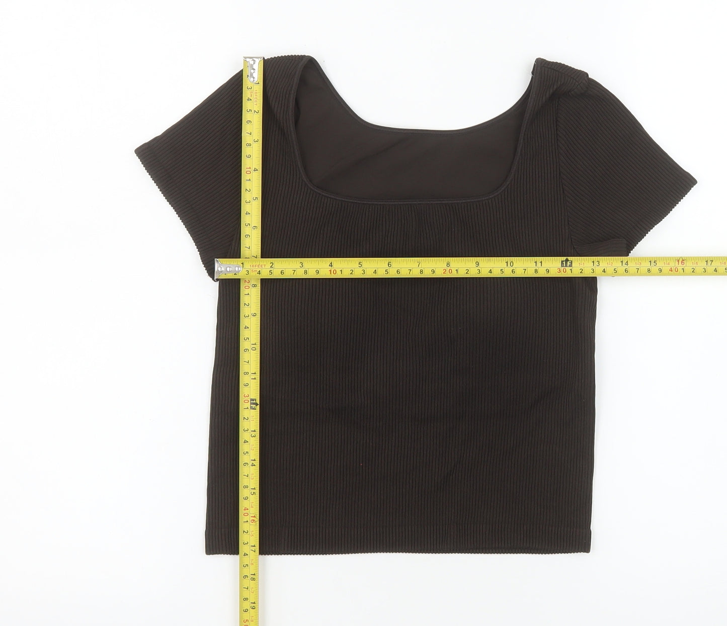 Uniqlo Women’s Brown Cropped Ribbed T-Shirt Slim Fit Size M