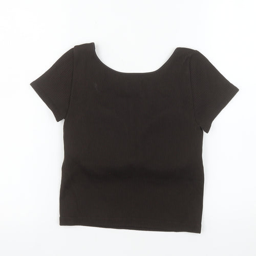 Uniqlo Women’s Brown Cropped Ribbed T-Shirt Slim Fit Size M