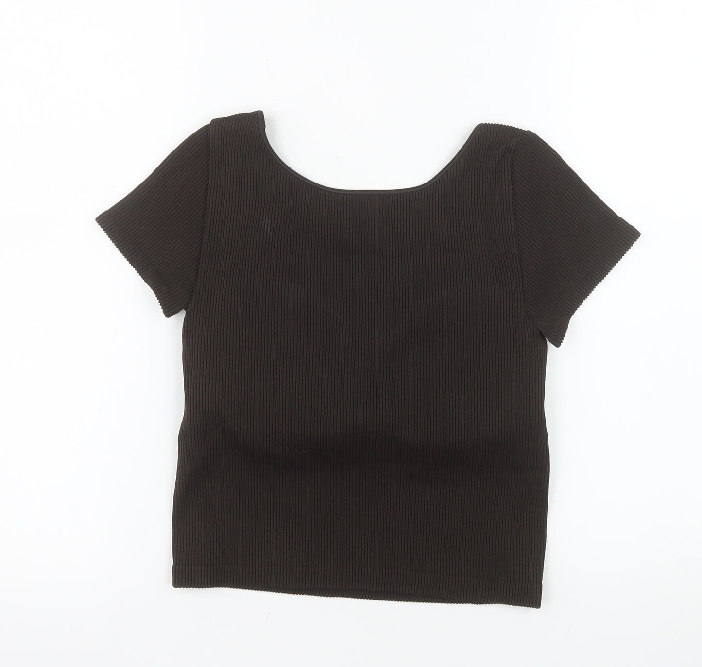Uniqlo Women’s Brown Cropped Ribbed T-Shirt Slim Fit Size M