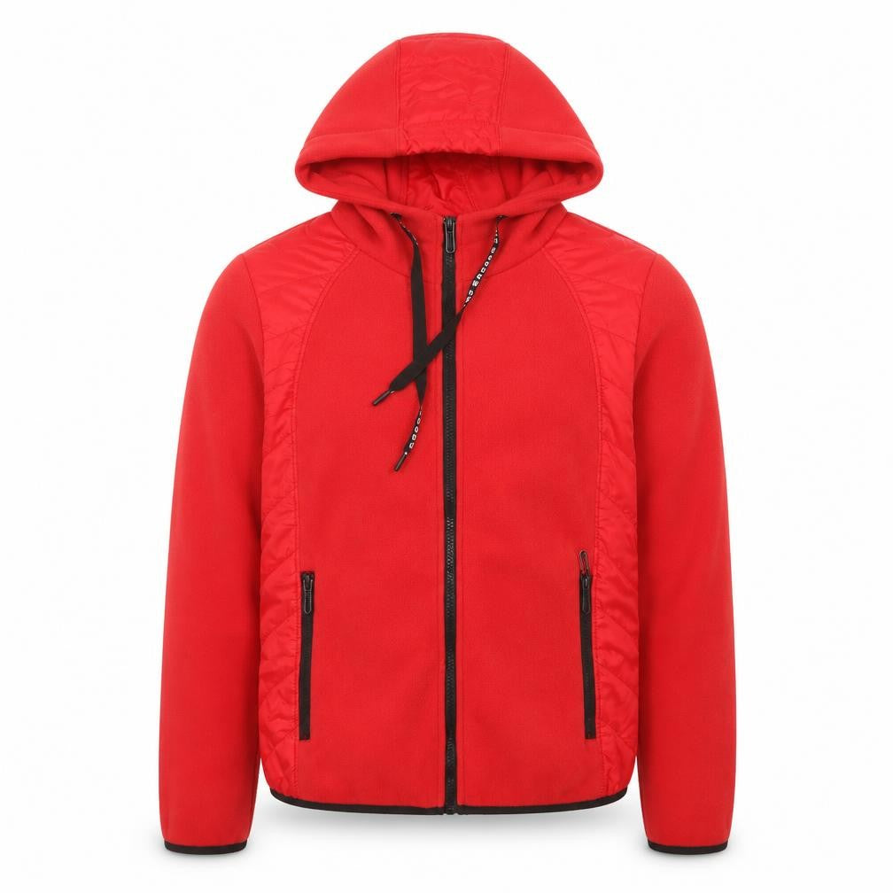 Front view of Cecil Men Red Polyester Hooded Full Zip Fleece Jacket, size S
