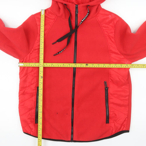 Cecil Men Red Polyester Hooded Full Zip Fleece Jacket Size S