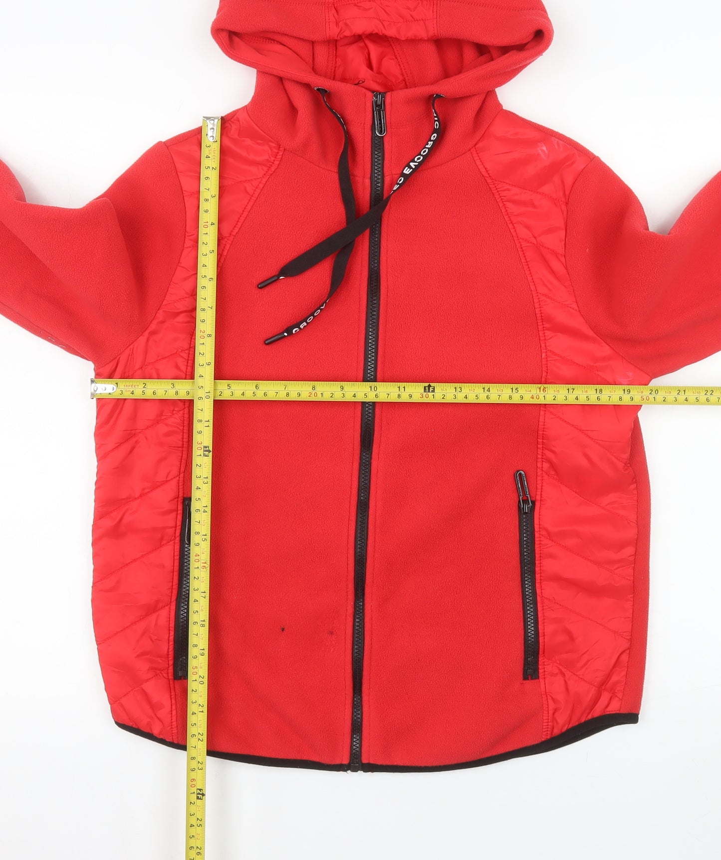 Cecil Men Red Polyester Hooded Full Zip Fleece Jacket Size S