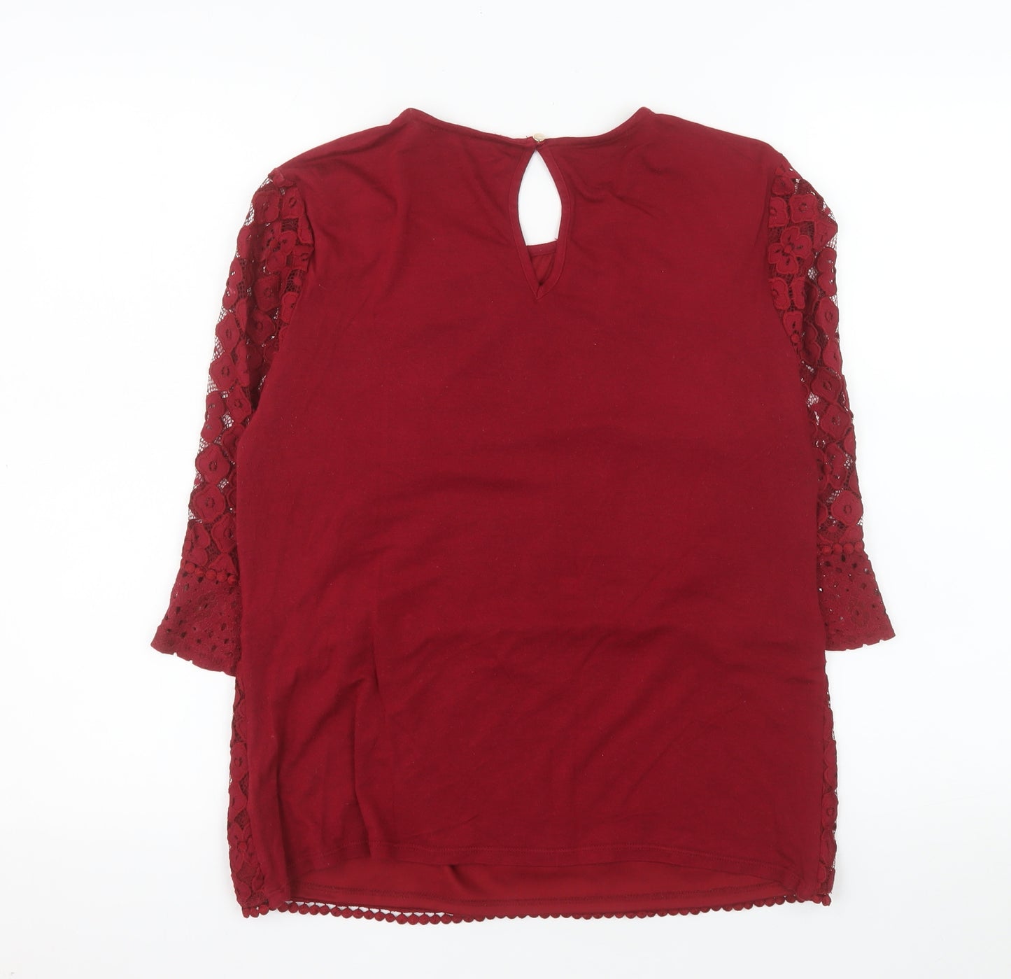 Oasis Women's Red Lace Tunic Blouse Size M 3/4 Sleeve Round Neck
