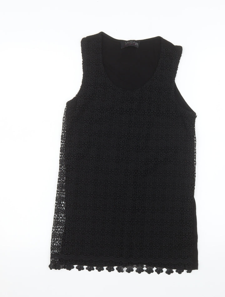 Savida Women’s Black Lace Tank Top UK 10 Viscose Blend Camisole