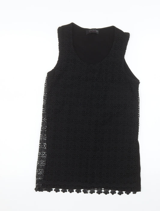 Savida Women’s Black Lace Tank Top UK 10 Viscose Blend Camisole