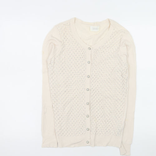 Savida Women’s Beige Beaded Button Knit Cardigan Size 8