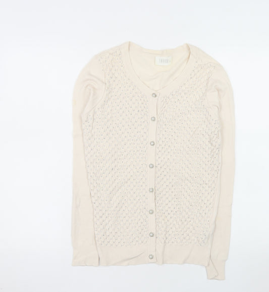 Savida Women’s Beige Beaded Button Knit Cardigan Size 8