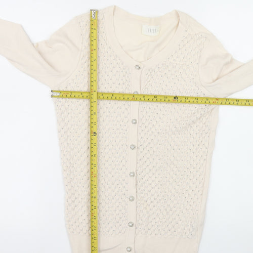 Savida Women’s Beige Beaded Button Knit Cardigan Size 8
