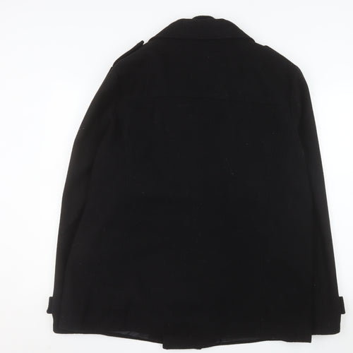 New Look Men Black Wool Blend Pea Coat XL Double-Breasted Jacket