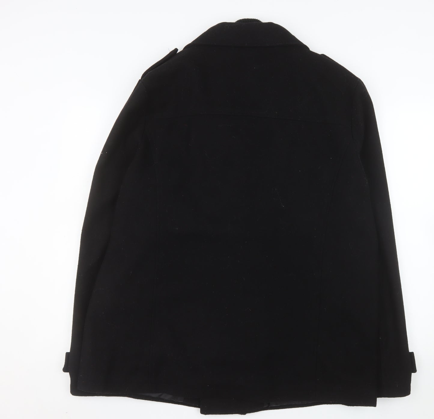New Look Men Black Wool Blend Pea Coat XL Double-Breasted Jacket
