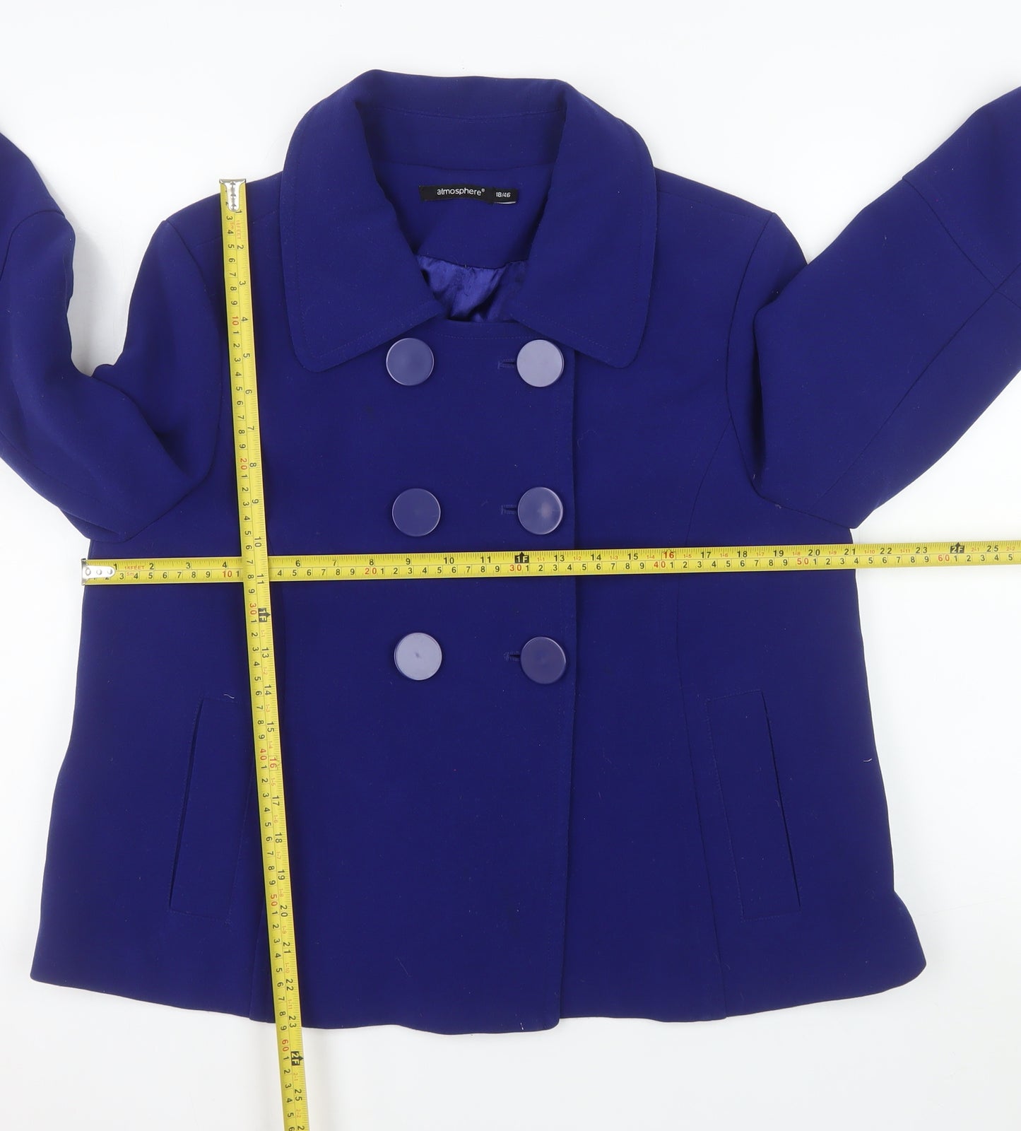 Atmosphere Womens Blue Pea Coat Size 18 Short Lined Button Jacket