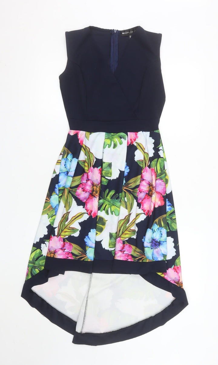Mela London Women's Multicoloured Floral Hi-Low Fit & Flare Dress Size 8