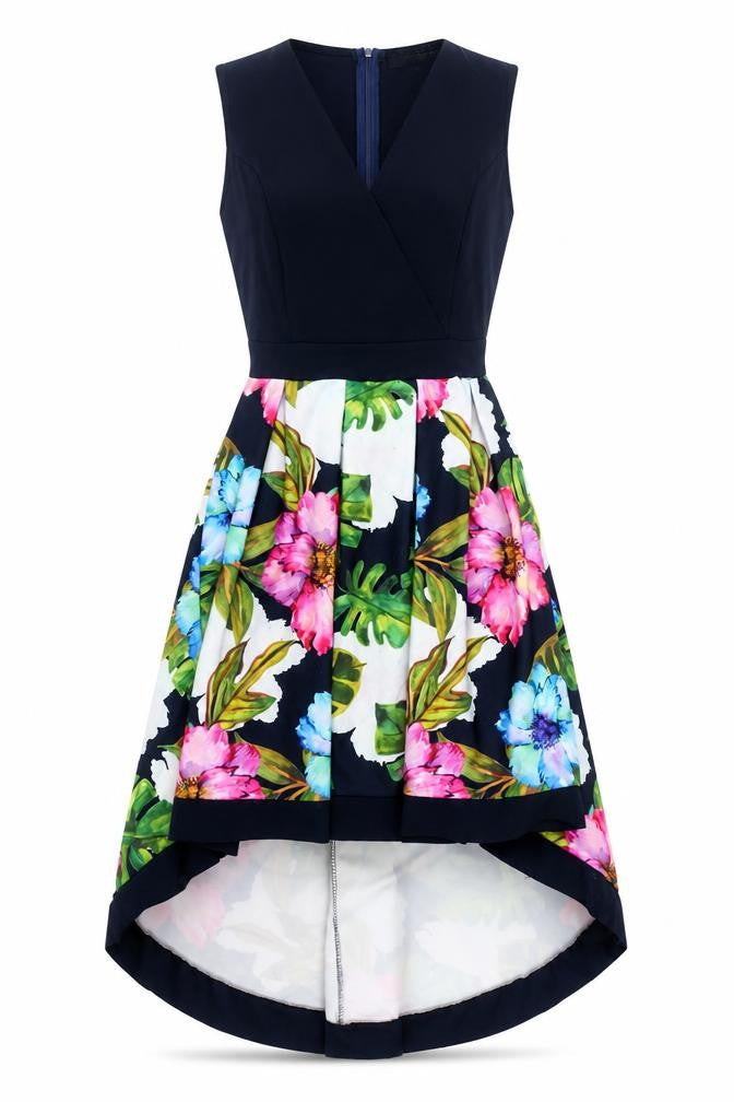 Mela London Women's Multicoloured Floral Hi-Low Fit & Flare Dress Size 8