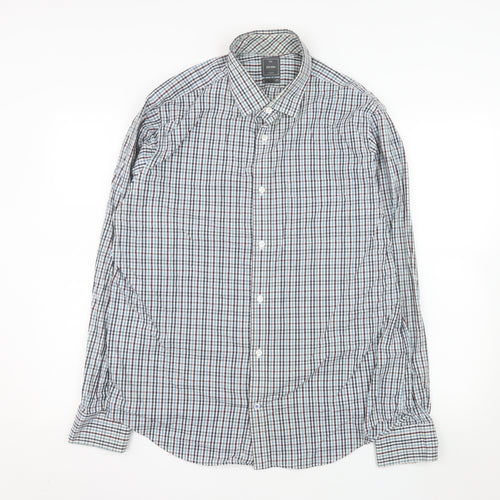 Gap Men's Blue Check Non-Iron Cotton Long Sleeve Shirt L