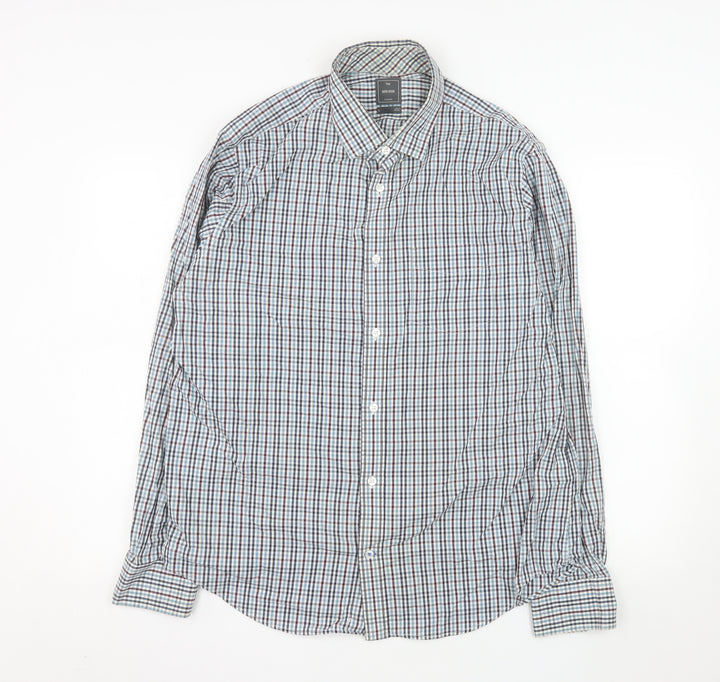 Gap Men's Blue Check Non-Iron Cotton Long Sleeve Shirt L