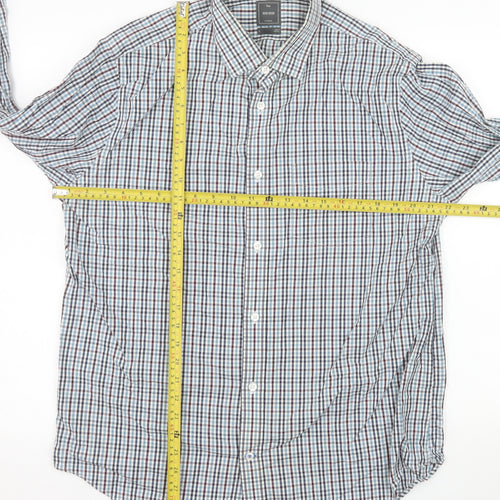 Gap Men's Blue Check Non-Iron Cotton Long Sleeve Shirt L