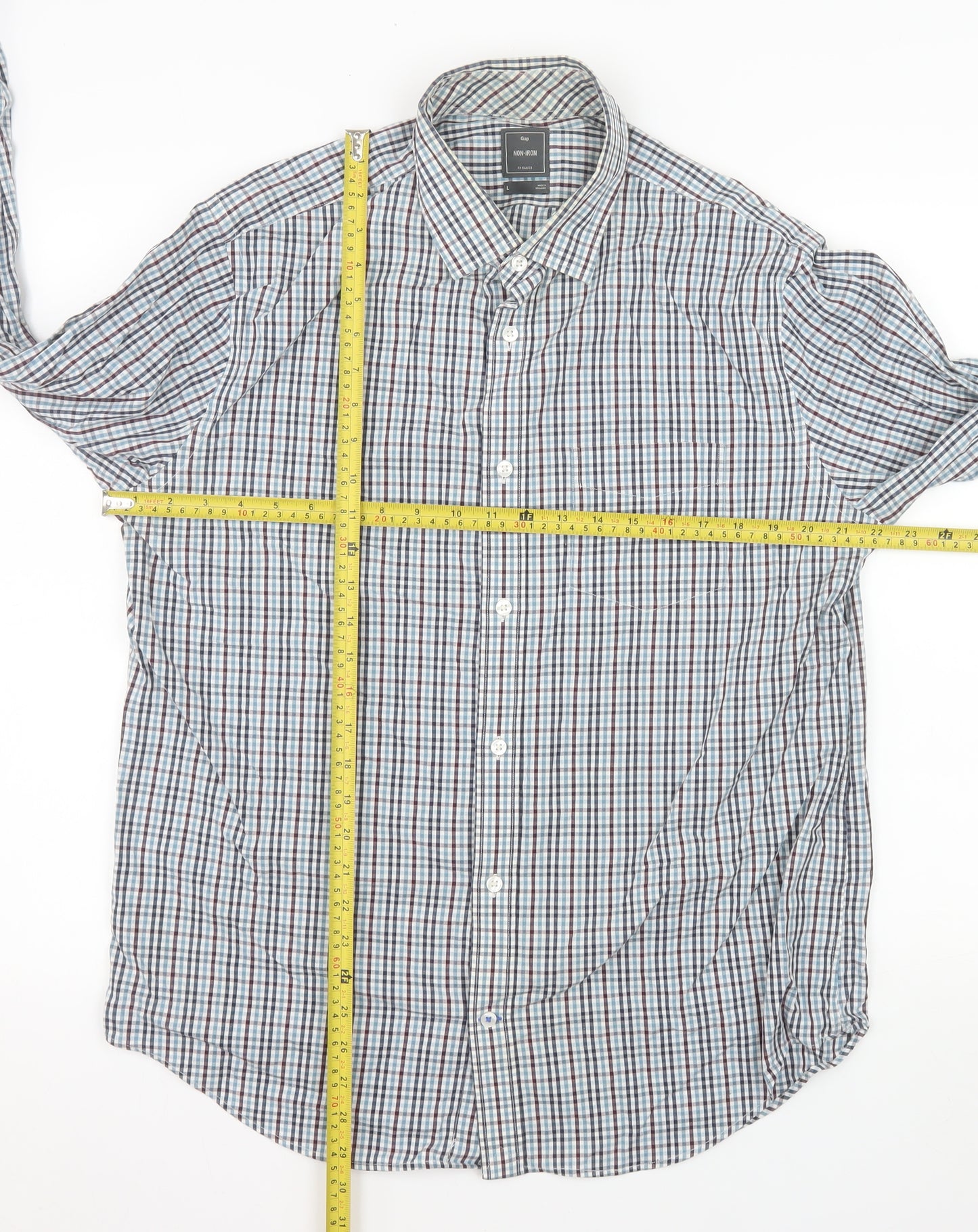 Gap Men's Blue Check Non-Iron Cotton Long Sleeve Shirt L