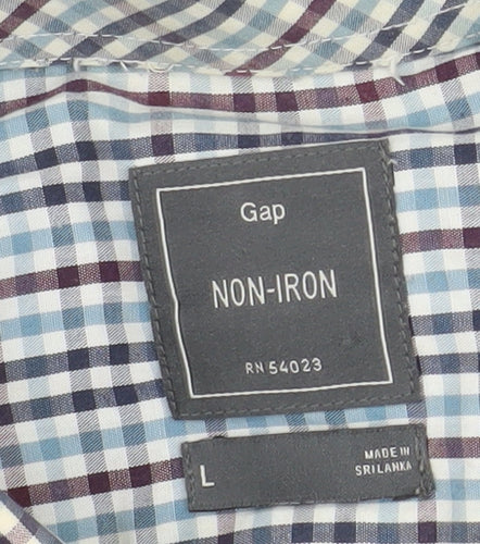 Gap Men's Blue Check Non-Iron Cotton Long Sleeve Shirt L