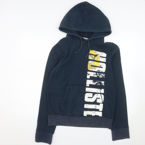 Hollister Men's Blue Pullover Hoodie M Graphic Logo Cotton Blend
