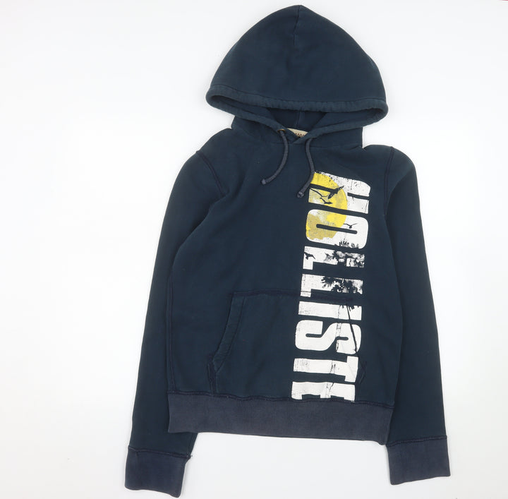 Hollister Men's Blue Pullover Hoodie M Graphic Logo Cotton Blend