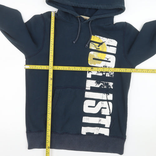Hollister Men's Blue Pullover Hoodie M Graphic Logo Cotton Blend